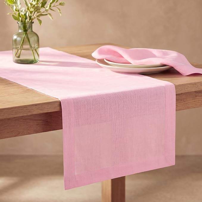 Solino Home 100% Pure Linen Table Runner Pink Lemonade, Fete 14 x 90 in | dresses up dining tables for everyday meals, European flax fibres, durable everyday quality, soft, fine, OEKO-TEX Certified