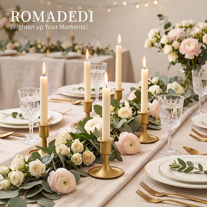 Romadedi Gold Taper Candle Holders, Set of 2, Christmas, Wedding Decor | for Standard Candlestick, Festive Table Centerpiece, Vintage Home Decor for Fireplace