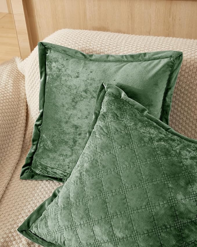 Throw Pillow Covers 18x18 Set of 2 Velvet Square Pillowcases Soft Skin-Friendly Cross Process Decorative Farmhouse Cushion Covers for Couch Sofa Bedroom Living Room,Green