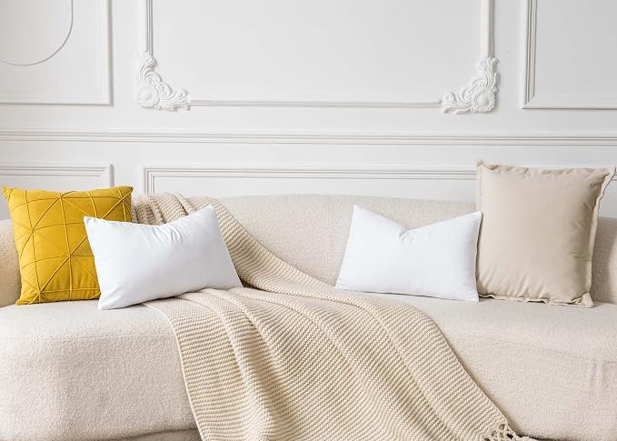 Throw Pillow Covers Set of 2 for Couch Bed Velvet Cushion Cover 14x14,White