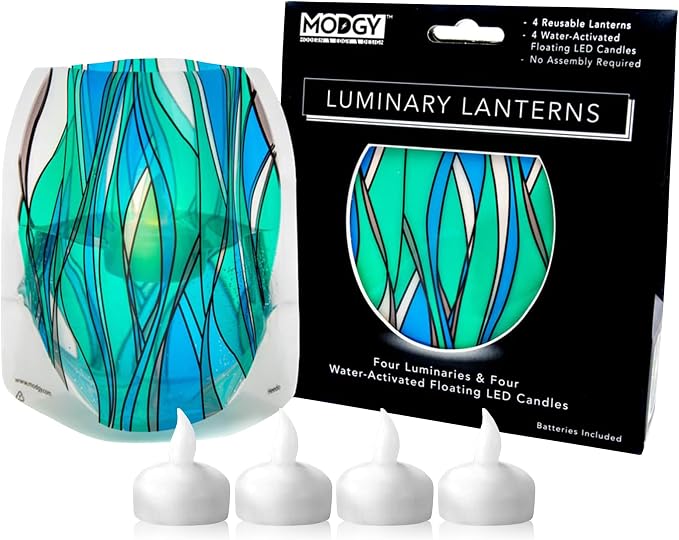 MODGY Luminary Lanterns Candle Holder Decorative Indoor Outdoor Decor, Plastic Candle Lantern Lamps for Wedding Table Centerpiece Porch with Flameless Floating LED Candles Heedo, Pack of 4