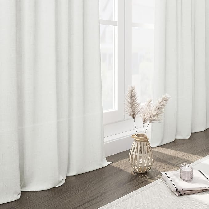 2 Panels Set Ivory Linen Curtains 105 Inches Long for Living Room Extra Long Back Tab Curtains Neutral Farmhouse Light Filtering Semi Sheer Linen Drapes Ceiling to Floor for Large Window
