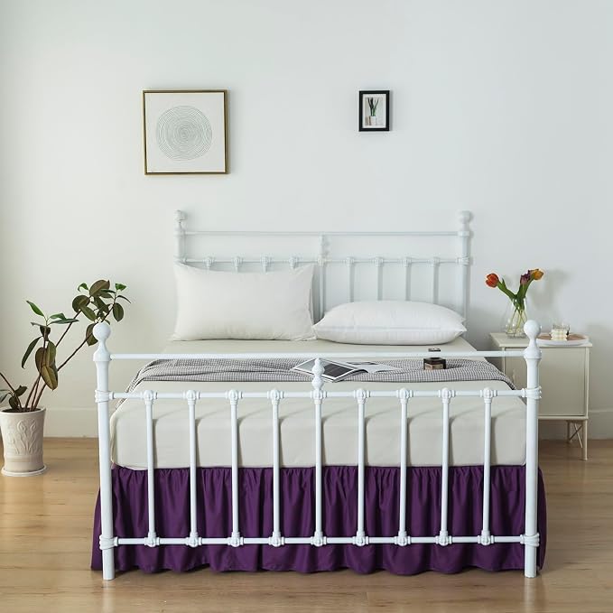 Bed Skirt Full Size Ruffled Bed Skirts with Split Corners | 14 Inch Drop Dust Ruffle Bed Skirts with Platform, 14'' Full, Purple