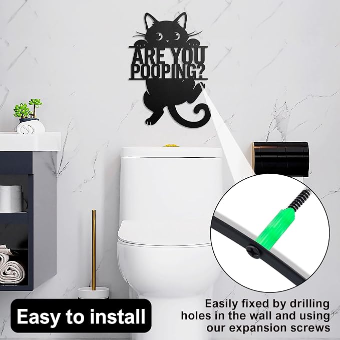 Black Cat “Are You Pooping” Bathroom Signs Wall Art,15x11 Inch Funny Metal Cat Restroom Sign Animal Bathroom Wall Art for Toilet, Cat Lover Gifts for Women Home Decor