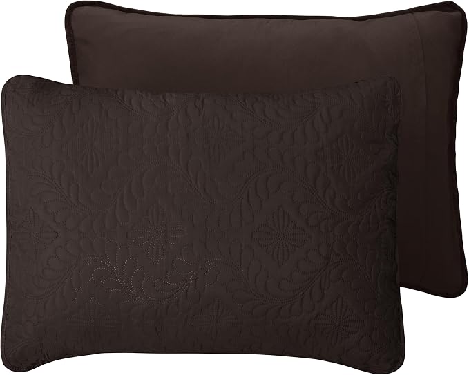 Easy-Going Reversible Quilt Set King, Bedspread with 2 Shams | Olive leaf-Chocolate/Beige, Lightweight Microfiber Bed Comforter, 1 Quilt + 2 Pillow Shams, All-Season Coverlets for Bedroom