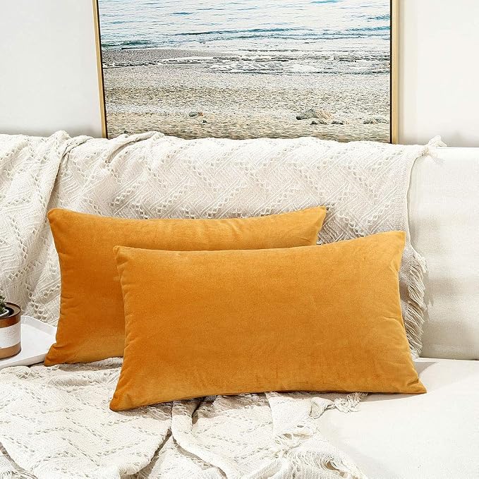 JUSPURBET 16x24 Lumbar Velvet Throw Pillow Covers Set of 2,Gold
