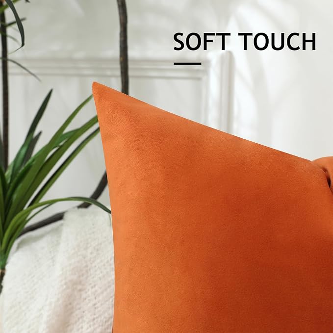 Stellhome Pack of 2, Fall Decorative Soft Velvet Throw Pillow Covers Square Soft Cushion Covers, Home Decor Decorations for Sofa Couch Bed Chair, 22 x 22 Inch/55 x 55 cm, Burnt Orange