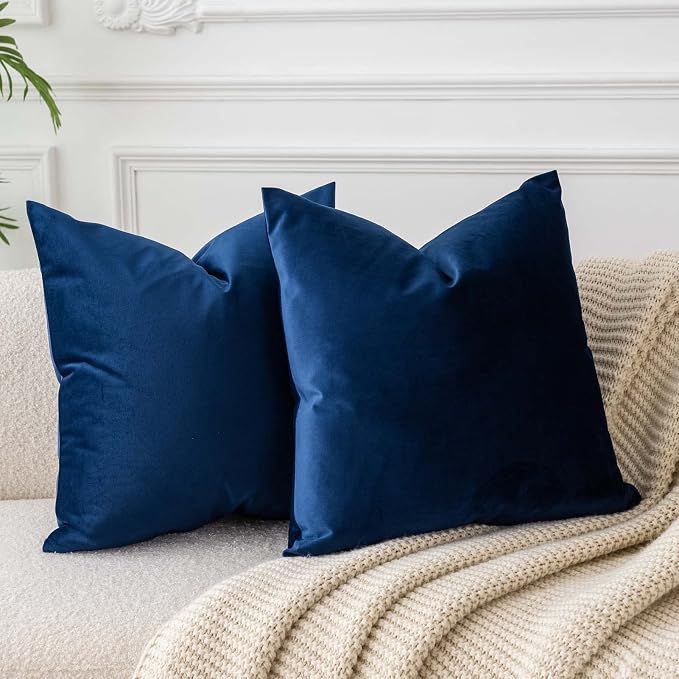 JUSPURBET Decorative Velvet Throw Pillow Covers 20x20 Set of 2,Navy Blue