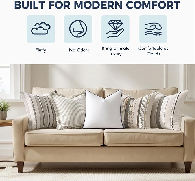 MIULEE 26x26 Euro Pillow Inserts, Fluffy Down Alternative Filling Pack of 2 | Ultra Soft Throw Pillows for Bed Sofa Couch,Fluffy and Structured Filling for long-lasting shaping, Pipe Design