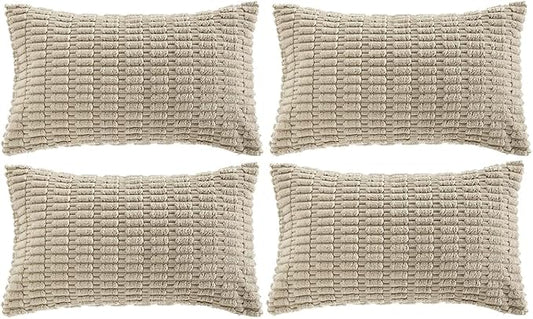 Fancy Homi 4 Packs Decorative Throw Pillow Covers for Living Room Couch Bed, Modern Farmhouse Boho Home Décor Accent Cushion Case, 24" x 12", Taupe