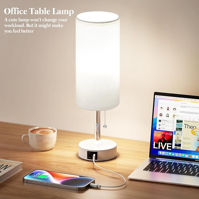 White Bedside Table Lamp for Bedroom - Small Nightstand Lamp for Girls