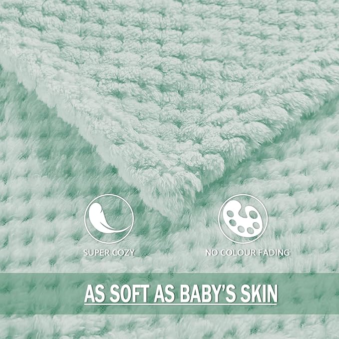 Exclusivo Mezcla Soft Waffle Fleece Bed Blanket Twin Size, Mint Green | Lightweight Plush Blanket for Bed, Couch, Sofa, Cozy Fluffy Design for Bedroom, Guest Room, All Season, 60x80 Inches