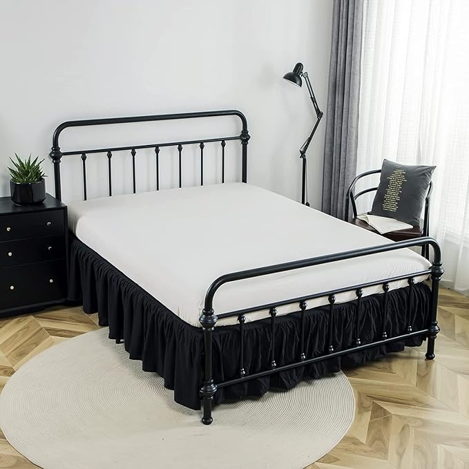 Bed Skirt Full Size Ruffled Bed Skirt with Split Corners | 12 Inch Drop Dust Ruffle Bed Skirt with Platform - Black - Wrinkle Free, Fade & Shrink Resistant