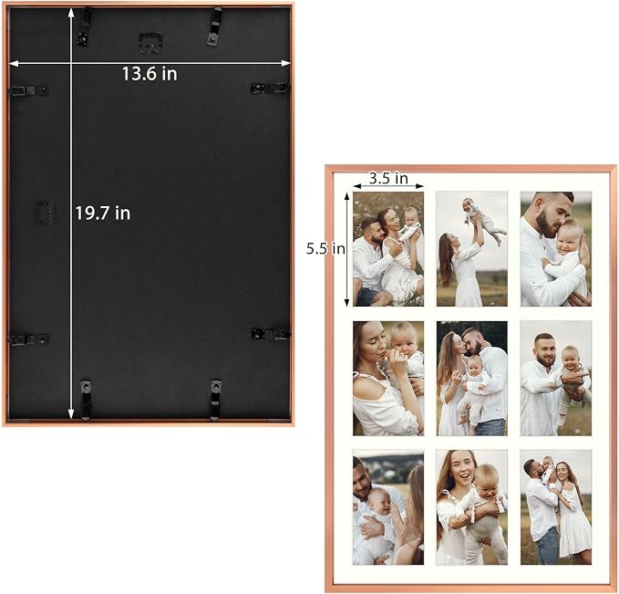 Golden State Art 13.6x19.7 Collage Frame for 9 4x6 Photos Rose Gold 2 Pack