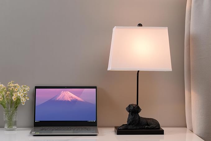 YANIC Desk Lamp with Black Dog Statue, Resin Lamp for Bedroom, 3 Way Dimmable Rotary Switch, Home Décor Accents for Living Room, Office, Dormitory, Reading Room (24061)