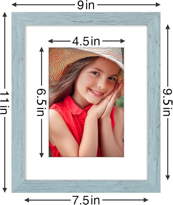 Vittanly 8x10 Picture Frames Set of 9, Wall & Tabletop, Rustic Blue | Display Pictures 5x7 with Mat or 8x10 without Mat, Small Photo Frames, Engineered Wood with Shatter Resistant Plexiglass