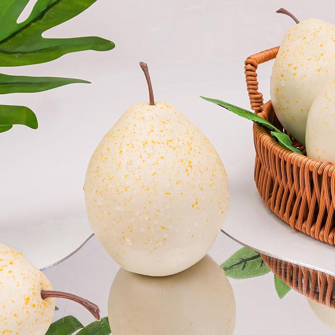 6 Pack Artificial White Pears, Fake Fruit for Fruit Bowl Decor