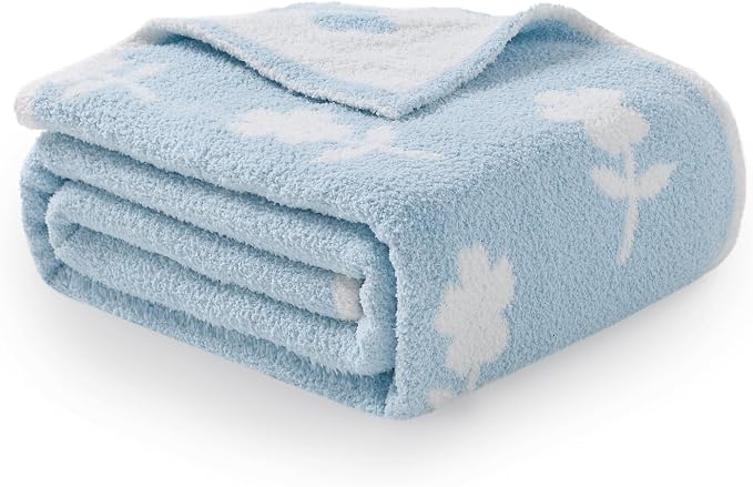 Snuggle Sac Flower Throw Blanket for Couch, Fuzzy Microfiber Warm Winter Daisy Floral Blankets, Sunflower Throws Gifts, Flower Blue, 50x60 inches
