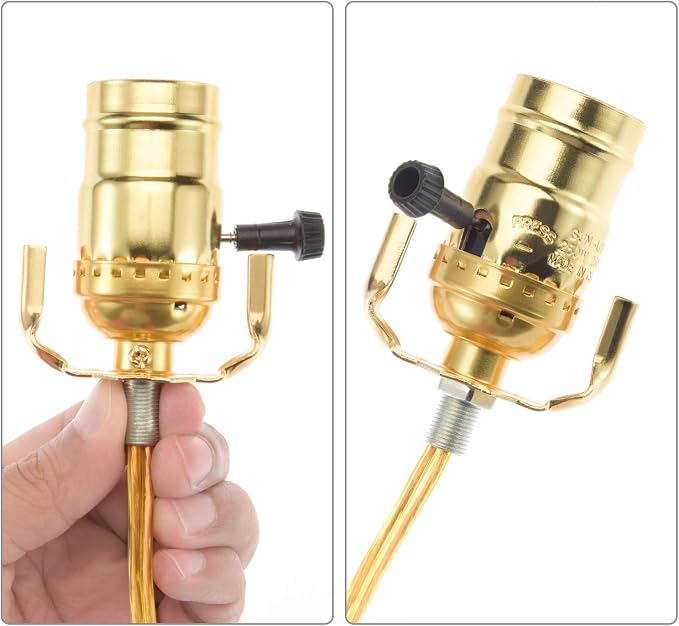 Canomo 2 Sets Table Lamp Kit Repair or DIY Lamp Kit with 8 Inch Harp, 2 Pieces 12" Lamp Pipe, 3-Way Socket and All Parts Needed and Instructions for DIY Lamp Design or Repair, Brass