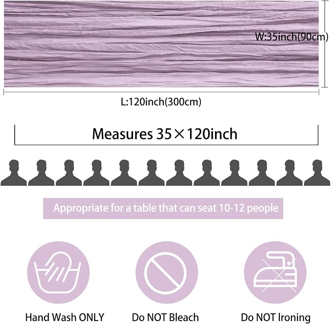 12 Pack 10Ft Cheesecloth Table Runner 35x120 Inch Boho Gauze Table Runner Cheese Cloth Long Table Runner Romantic Table Runner for Wedding Bridal Shower Birthday Party Table Decor (Light Purple)