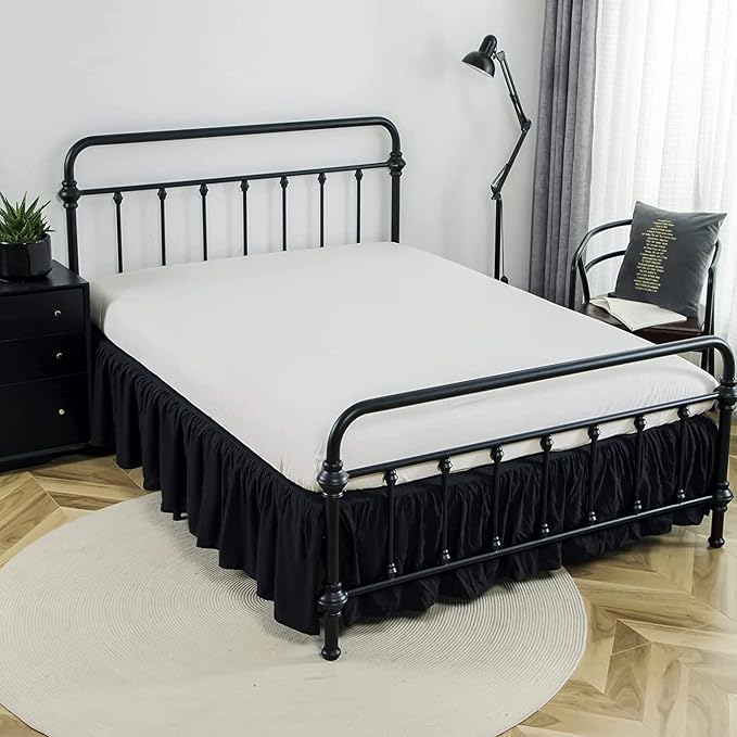 Bed Skirt Twin Size Ruffled Bed Skirt with Split Corners | 18 Inch Drop Dust Ruffle Bed Skirt with Platform - Black - Wrinkle Free, Fade & Shrink Resistant