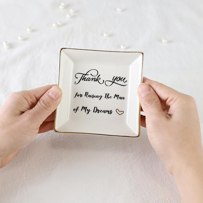 HOME SMILE Mother in Law Gitfs from Daughter in Law-Mother of Groom Gifts From Birde Ring Trinket Dish Jewelry Tray - Thank You for Raising The Man of My Dreams, Wedding Gifts, Bridal Shower Gifts