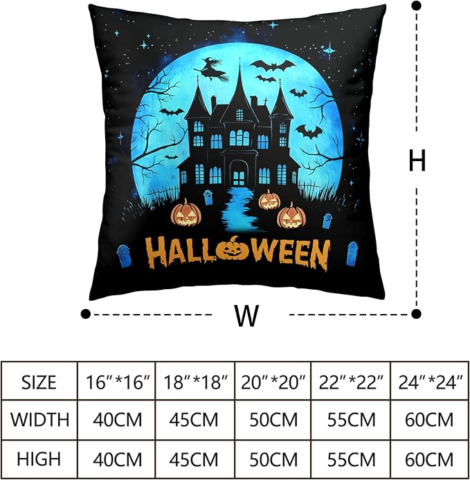 Halloween Pillow Covers 22x22 Set of 2 Witch Castle Throw Pillow Covers Horror Full Moon Night Pillow Case Bat Ghost Pumpkin Cushion Case for Holiday Party Home Decor Couch Sofa