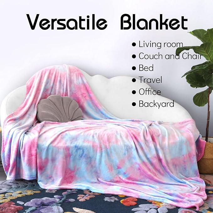 Ailemei Direct Rainbow Blanket, Pastel Tie Dye Design, Purple,30"x40" | Soft Cute Funny Decorative Flannel Throw Blankets, Fuzzy Fleece Bed Blankets for Teen Girl Adults Kid's Gift