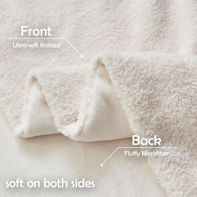 NEWCOSPLAY Knitted Throw Blanket for Couch Sofa Bed, Plush-Ivory, 60"x80" | Super Soft Plush, Fuzzy Fluffy Microfiber, Lightweight Cozy Blanket for Room Decor, All Season Use