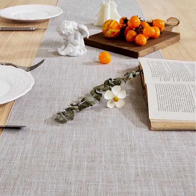 Cotton Linen Table Runner, 13x90 Inch Light Coffee with Hand Tassels | Linen Style Rustic Farmhouse Table Runners 90 Inches Long for Home Dresser Kitchen Dining Table Decor, Machine Wash