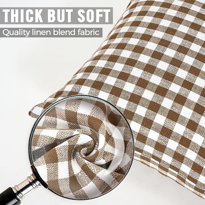 Brown Gingham Plaid Throw Pillow Covers 16x16 Inch Set of 2
