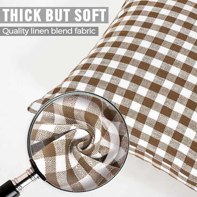 Farmhouse Brown Gingham Plaid Large Square Pillow Covers 22x22 Set of 2 | 22 x 22 Fall Winter Textured Pillow Covers, Farmhouse Vintage Cottage Core Decor, Couch Sofa Bed, Fundas Para Cojines De Sala