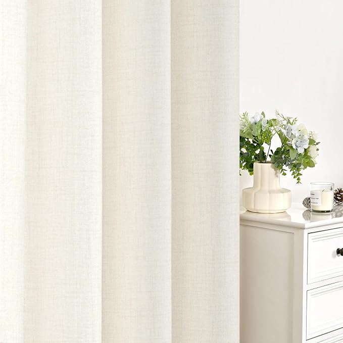 YoungsTex Ivory Linen Curtains 40 Inch Length, Small Drapes Semi Sheer with Rod Pocket Back Tab Lightweight for Kitchen Bathroom Window, 2 Panels, 30 X 40 Inch