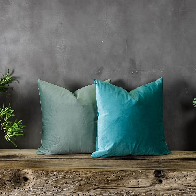 Sage Soft Velvet Throw Pillow Covers 24x24 inch Set of 2 for Sofa Couch Bed Living Room Decorative Luxury Solid Rectangle Cushion Covers Case with Zipper