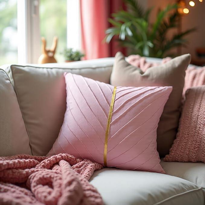 Velvet Throw Pillow Covers 18x18 Pack of 2 Gold Decor Blush Pink