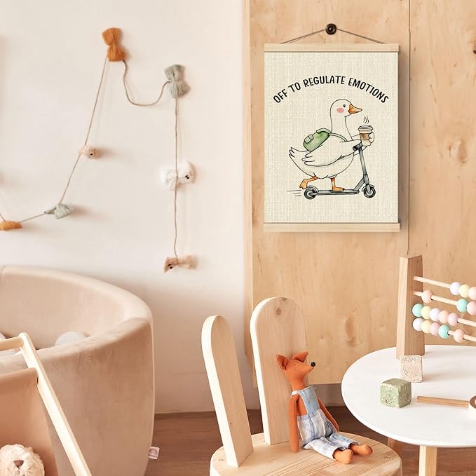 Boat Wades Funny Mental Health Goose Wall Art Poster Hanger Frame, Off to Regulate Emotions Coffee Scooter Goose Wall Decor for Kids Room Therapy Counselor Office Classroom, 12x16 Inch
