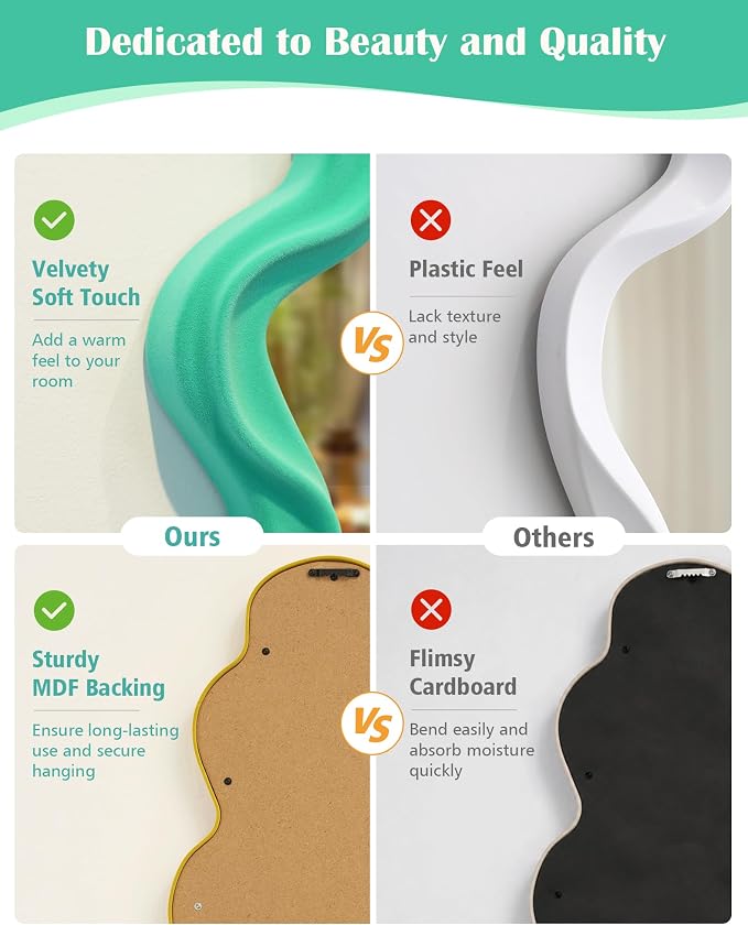 Funky Green Wall Mirror for Gallery Wall,Eclectic Quirky Home Decor | 16x10",Soft Velvet-like Touch,Wall-Mounted Cloud Mirror for Girl Teen Women Bedroom Decoration,Cute Accent for for Hallway