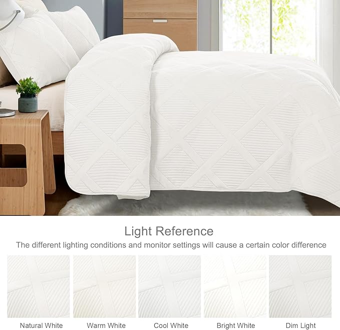 Exclusivo Mezcla Quilts Queen Size, White | Soft Bedspreads with 2 Pillow Shams, Modern Striped Pattern, Lightweight Bedding Set Coverlets for All Seasons, 90x96 Inch