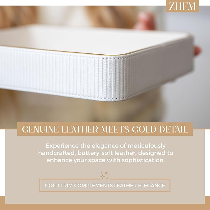 2 Pack White Catch All Trays for Jewelry| Small Leather Valet Tray| Key Bowl for Entryway Table EDC Trinket Tray CatchAll| Perfume Trays for Dresser Organizer Perfume Holder (Set of 2)