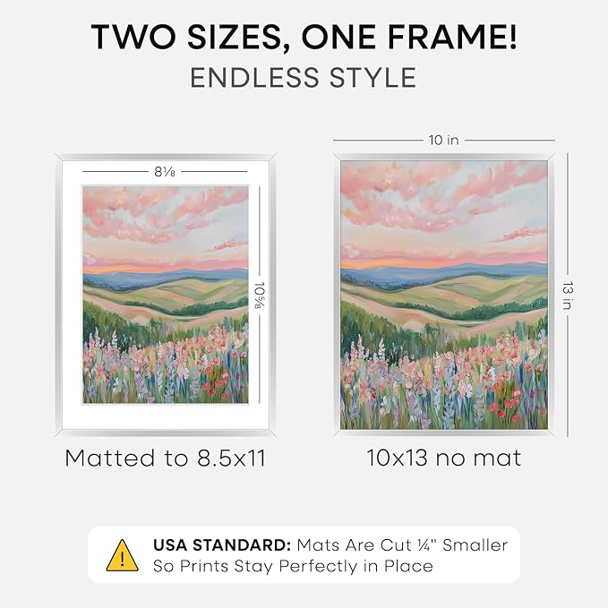 Homeforia 10x13 Silver Picture Frame, High-End Metal, 8.5x11 Mat, Glass
