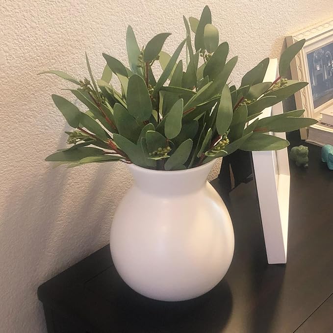 GREENTIME 8 Pack 13“ Faux Eucalyptus Stems with Seeds Artificial Leaves | Seeded Branches Greenery Stems for Bridal Wedding Bouquet Vase Table Centerpiece Decor