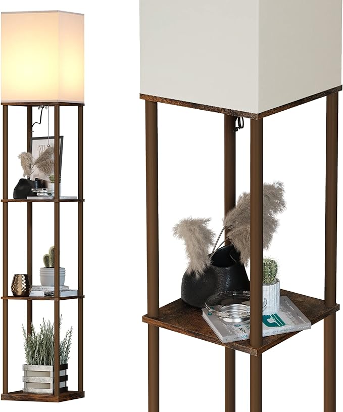 SUNMORY Floor Lamp with Shelves, Standing Lamps for Living Room, Brown