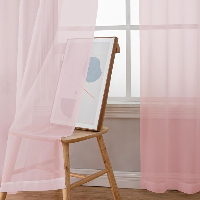 Simplebrand Blush Red Sheer Curtains 90 Inches Long 2 Panels, Light Filtering Rod Pocket Solid Color Window Sheer Curtain Panels, Elegant Curtains & Drapes for Living Room, Bedroom, 59" W x 90" L