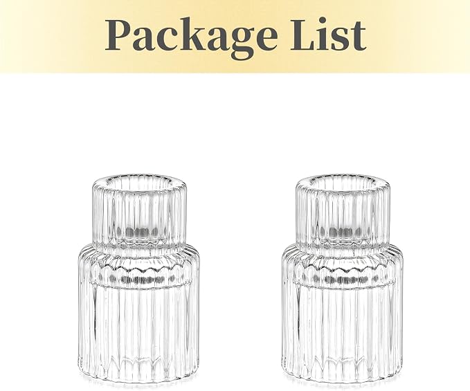 Hewory Taper Candle Holders Bulk, 2PCS Clear Glass Candlestick Holders | For 0.86" Taper Candles, Ribbed Candle Sticks Holder Decor, Wedding Table Centerpiece, Bridal Showers, Christmas, Home Decor