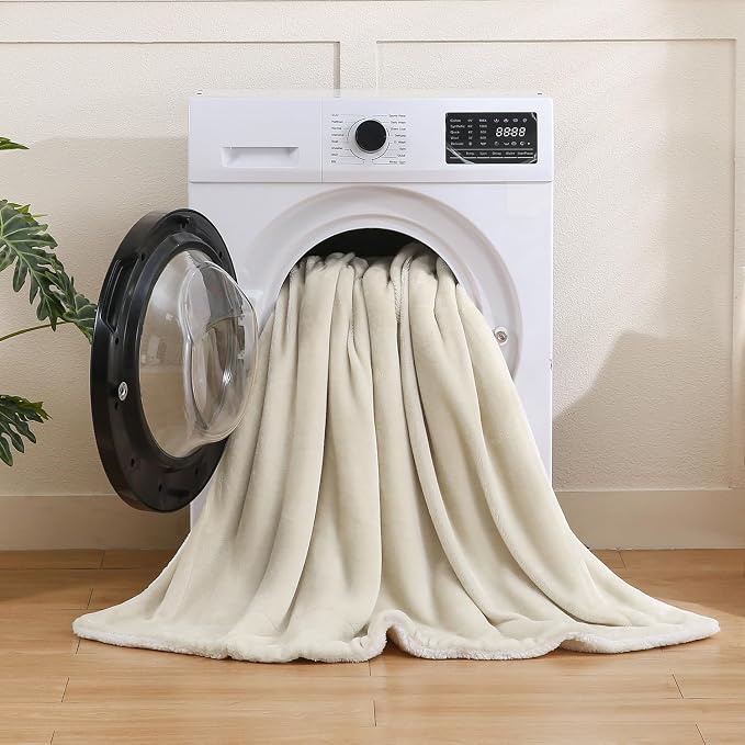 SOCHOW Sherpa Fleece Throw Blanket, Linen, 50x60 inches | Double-Sided Super Soft Luxurious Plush Blanket Throw Size