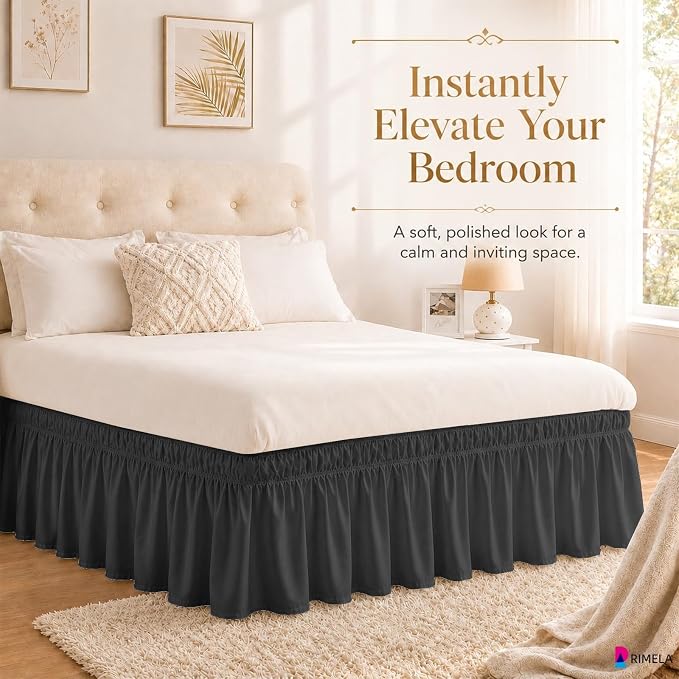 Dark Grey King Bed Skirt 15 Inch Drop Elastic Wrap Around Ruffle