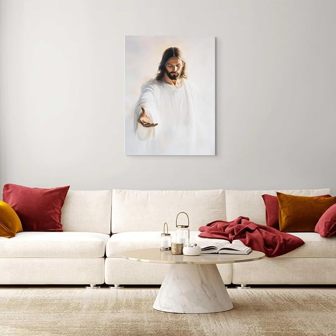 Jesus Canvas Wall Art, Christian The Hand of God Wall Decor Painting, Religion Bible Pictures Posters Prints for Church Prayer Room Living Room Home Decor Framed 12x16 Inch