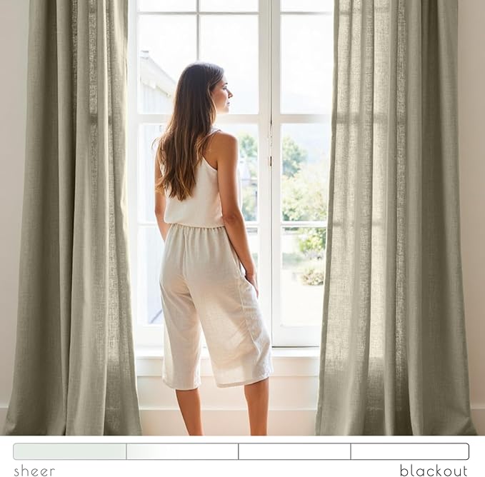 jinchan Linen Curtains Light Filtering Back Tab 50x72 Inch 2 Panels Green | Semi Sheer Curtains 72 inch length for Bedroom Living Room, Modern Farmhouse Drapes with Rod Pocket, Natural Boho Curtains