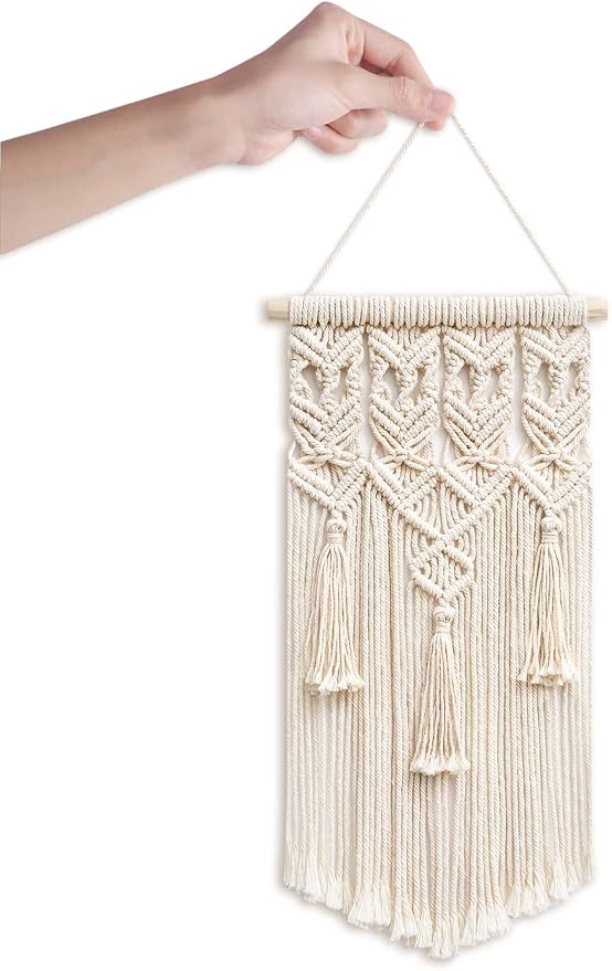 Mkono 2 Pcs Macrame Wall Hanging, Boho Woven Chic Tapestry Decor, Ivory