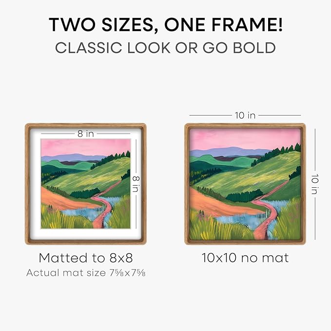 Homeforia 10x10 Mortise&Tenon Natural Oak Picture Frame, 8x8 Mat, Glass